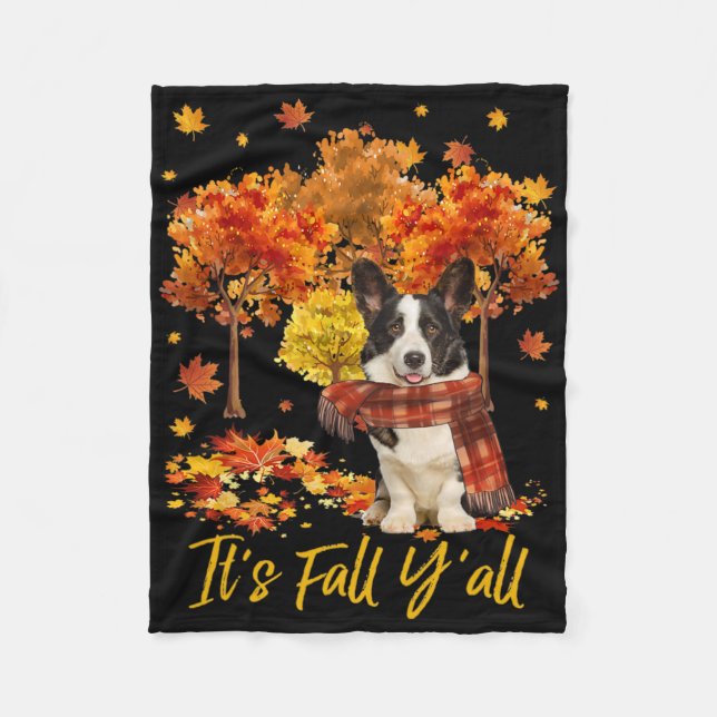 Det är Fall Y'all Welsh Corgi Hund Pumpkin Fall Fleecefilt (Framsidan)