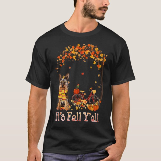 Det är Fall Y'all Yorkie Bike Pumpkin Spice Autumn T Shirt (Framsida)