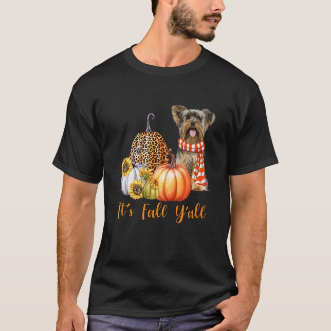 Det är Fall Y'all Yorkie Hund Leopard Pumpkin Fall T Shirt (Framsida)