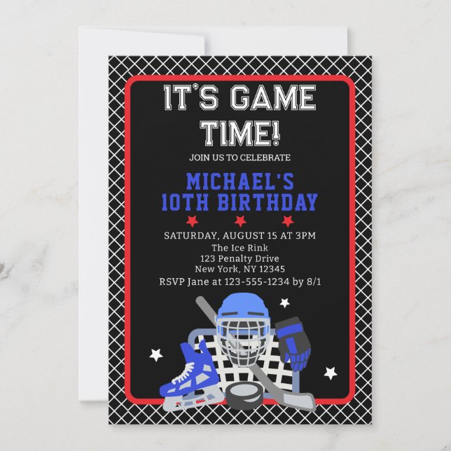 DET ÄR FELTID FÖR HOCKEY BIRTHDAY INBJUDNINGAR (Framsida)