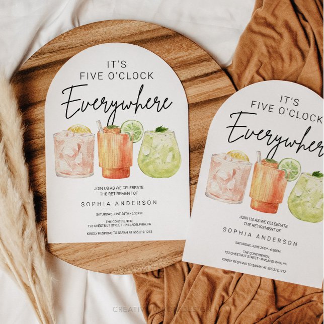 Det är fem O'Clock överallt Pension Party Inbjudningar (Skapare uppladdad)