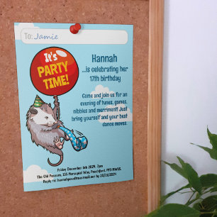 Det är FESTTID Lägg Till Dina Uppgifter Opossum Ba Inbjudningar