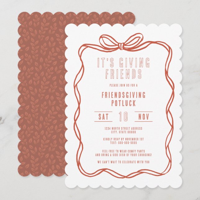 Det är Friendsgiving Coquette Bow för vänner Inbjudningar (Fram/baksida)