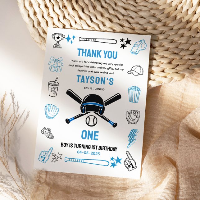 Det är Game Time Baseball 1-årsdag Tack Kort (It’s Game Time Baseball 1st Birthday Thank You Card
)