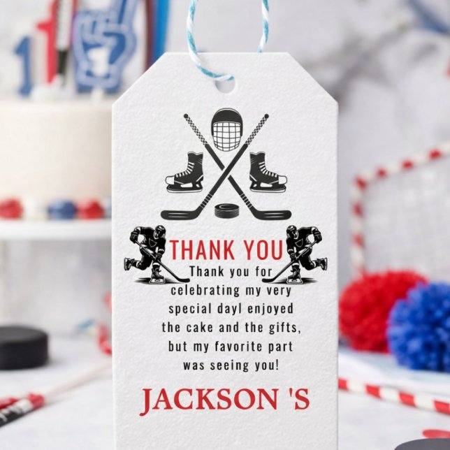 Det är Game Time Hockey 1-årsdag Presentetikett (It’s Game Time Hockey 1st Birthday Gift Tags
)