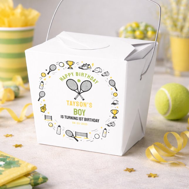 Det är Game Time Tennis 1-årsdag – roliga barn Presentaskar (It’s Game Time Tennis 1st Birthday – Fun Kids Favor Boxes
)