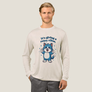 "Det är Ge Retro Vibes" Cute Blue Cat Thumbs Up T Shirt
