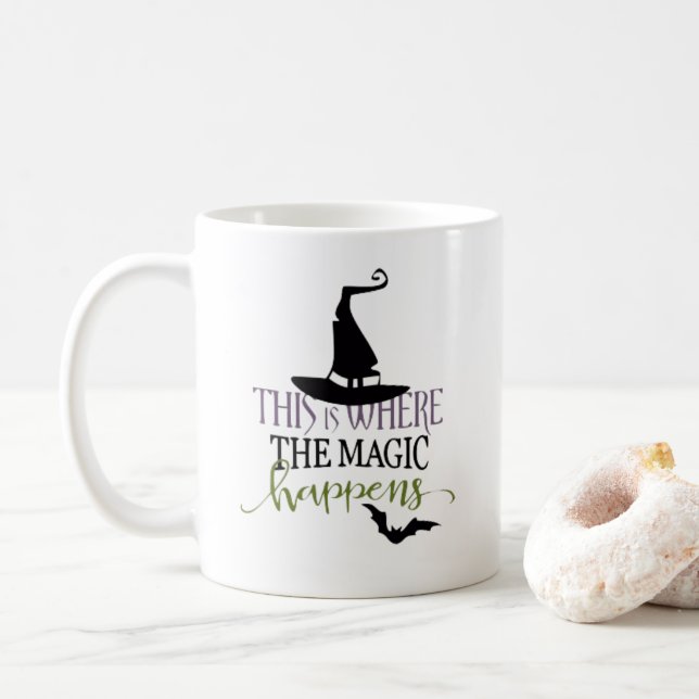 Det är här Magic händer Halloween Kaffemugg (Med munk)