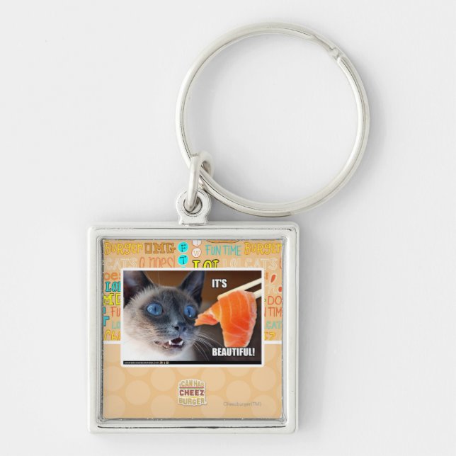 Det är härligt! fyrkantig silverfärgad nyckelring (Framsidan)