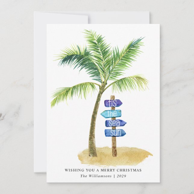 Det är hav sol akvarell strand två foton  julkort (Framsida)
