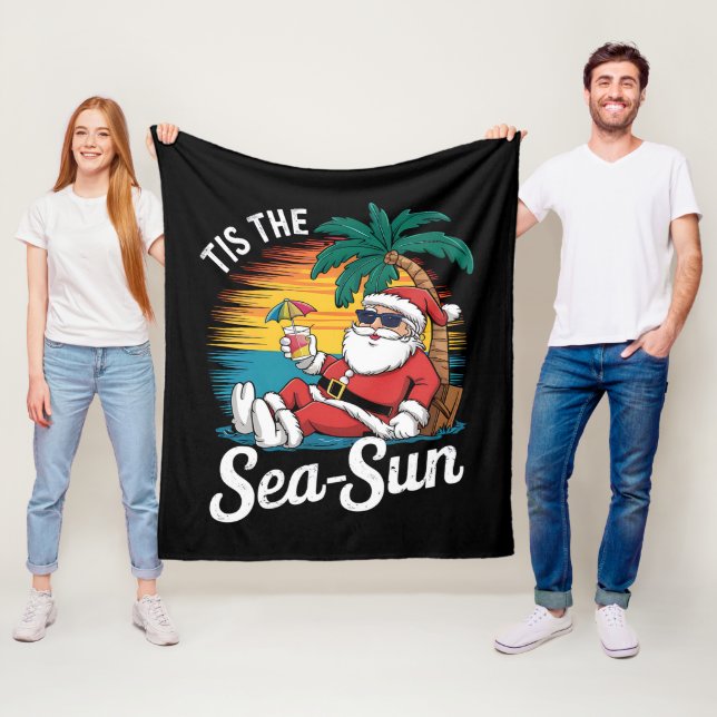 Det Är Hav Sol Santa Strand Jul I Juli  Fleecefilt (På plats)