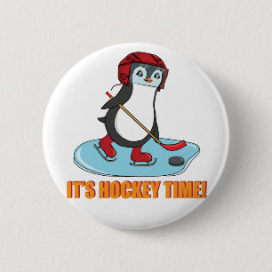 Det är Hockey Time - Cute Penguin Ice Hockey Knapp