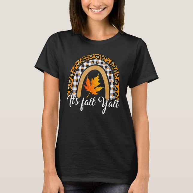 Det är höst allesammans Leopard Regnbåge Höstblad  T Shirt (Framsida)