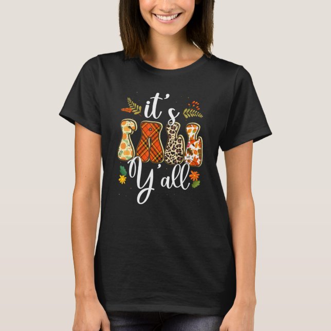 Det är höst allesammans leopardruta höstlöv höst t shirt (Framsida)
