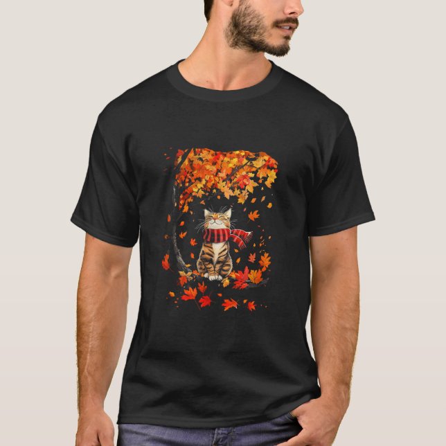 Det är höst, tackgivelse katt blad höst träd Hej T Shirt (Framsida)