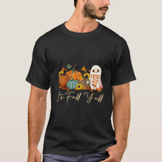 Det Är Höst Y'All Boo Spök Leopard Pumpa Halloween T Shirt