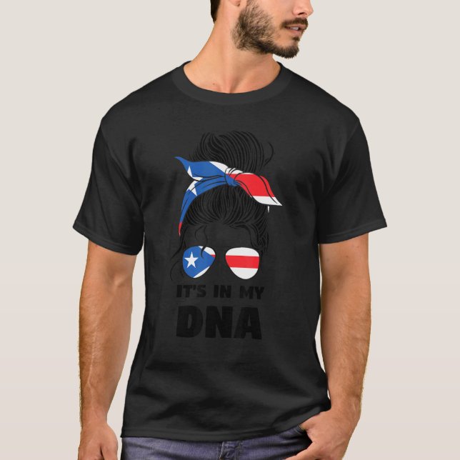 Det är i min Dna Puerto Rican Girl Messy Bun Puert T Shirt (Framsida)