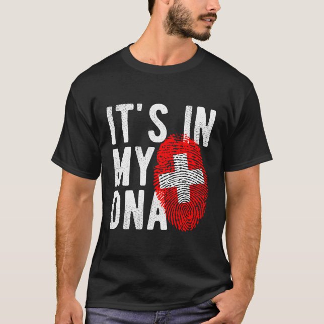 Det är i mitt Dna Schweiz-Flagga Fingerprint T Shirt (Framsida)