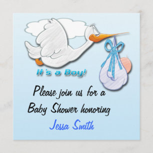 Det är inbjudningar för en pojkeStorkbaby shower