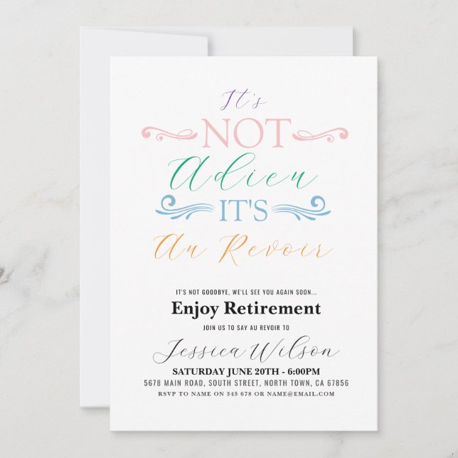 Det är inte Adieu Det är Au Revoir Pension Party Inbjudningar (Framsida)