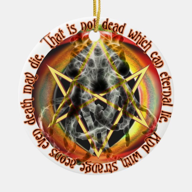 Det är inte dött som kan ljuga evigt julgransprydnad keramik (Framsidan)