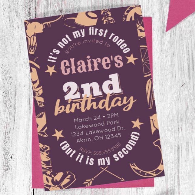 "Det är inte min första rodeo" Cowgirl 2nd Birthda Inbjudningar ("not my first rodeo..its my second" cowgirl birthday invitation second birthday customizable)