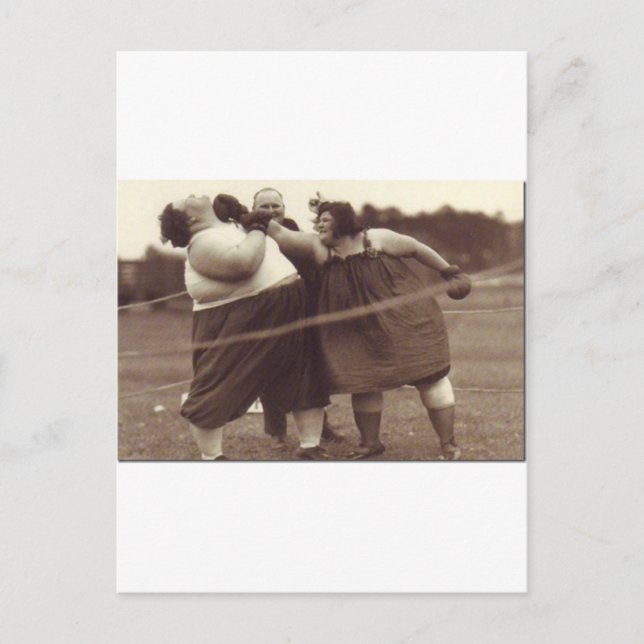 Det är inte över förrän tjocken dam slår dig! vykort (Framsida)