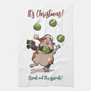 Det är jul! Bryt ut groddarna! Guinea Gris Kökshandduk