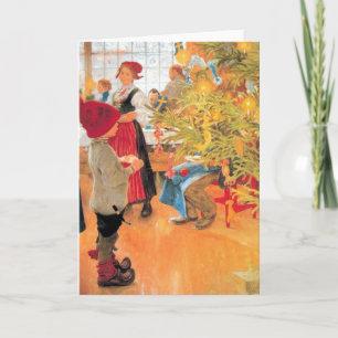 Det är jul tajmar igen - pojken tittar träd helgkort