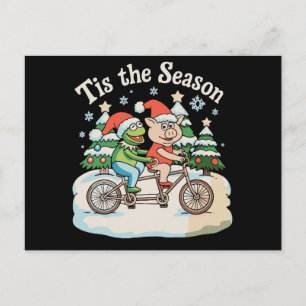 Det Är Julsäsong Groda Padda Cykel Tomte Jul Xmas Helg Vykort