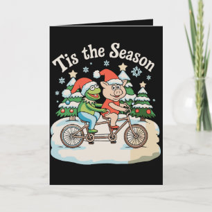 Det Är Julsäsong Groda Padda Cykel Tomte Jul Xmas Helgkort