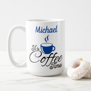 Det är kaffetid, blå design kaffemugg