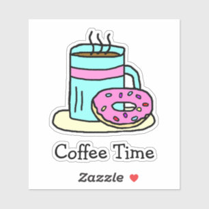 Det är kaffetid, kaffemugg och munk klistermärken