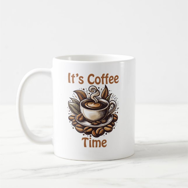 Det är kaffetid – mysiga kaffebönor kaffemugg (Vänster)