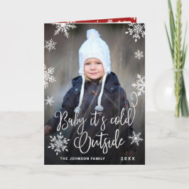 Det är Kall utanför Baby utanför jultomten Helgkort
