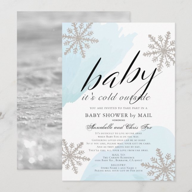 Det är Kall utanför Blue Baby Shower med post Inbjudningar (Fram/baksida)