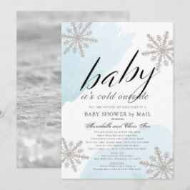 Det är Kall utanför Blue Baby Shower med post Inbjudningar