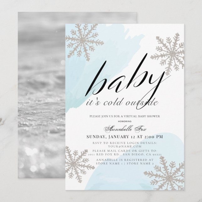 Det är Kall utanför Blue Virtuell Baby Shower Inbjudningar (Fram/baksida)