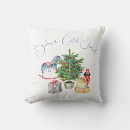 Det är Kall utanför Julgran Boy Baby Shower Kudde
