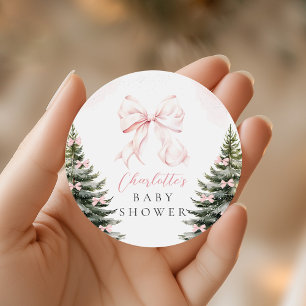 Det är Kall utanför Rosa Bow Baby Shower Runt Klistermärke