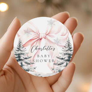 Det är Kall utanför Rosa Bow Baby Shower Runt Klistermärke