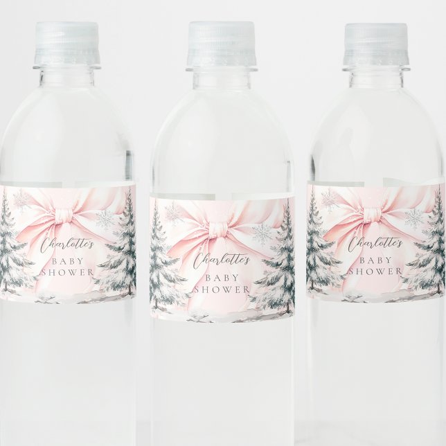 Det är Kall utanför Rosa Bow Baby Shower Vattenflaskor Etikett (Skapare uppladdad)