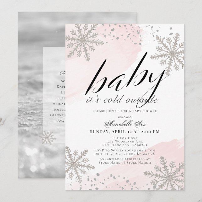 Det är Kall utanför Rosa, vattenfärgsbabyskor Invi Inbjudningar (Fram/baksida)