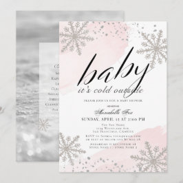 Det är Kall utanför Rosa, vattenfärgsbabyskor Invi Inbjudningar