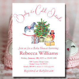 Det är Kall utanför Winter Rosa Girl Baby Shower Inbjudningar