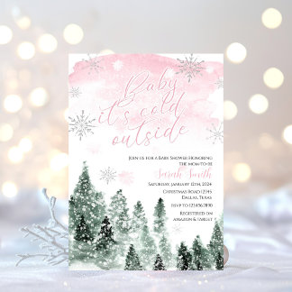 Det är Kall utanför Winter Rosa Girl Baby Shower Inbjudningar
