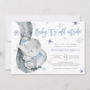 Det är Kallet utanför Elephant Winter Boy Shower Inbjudningar