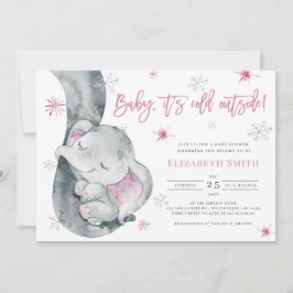 Det är Kallet utanför Elephant Winter Girl Baby Sh Inbjudningar