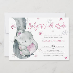 Det är Kallet utanför Elephant Winter Girl Baby Sh Inbjudningar