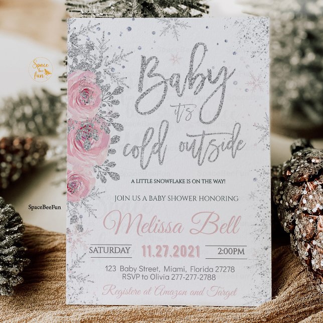 Det är Kallet utanför Winter Baby-duschen Inbjudningar (Winter Baby Shower Invitation, It's Cold Outside Baby Shower Invitation, Snowflake Baby Shower Invit)